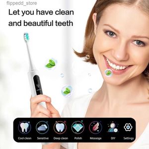 Brosse à dents intelligente LCD DIY Sonic Brosse à dents électrique Minuterie personnalisée 5 modes USB Brosse à dents Vibration Étanche Blanchiment des dents Soins bucco-dentaires Q231117