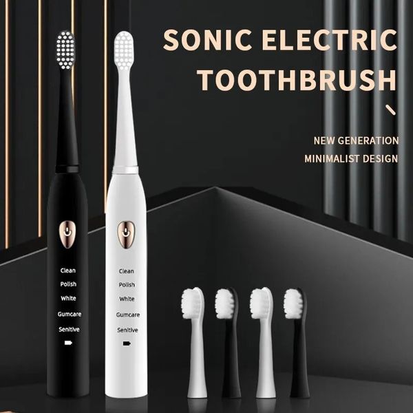 Jianpai – brosse à dents électrique acoustique classique pour adulte, noir et blanc, 5 modes de vitesse, chargement USB, étanche IPX7, 231017