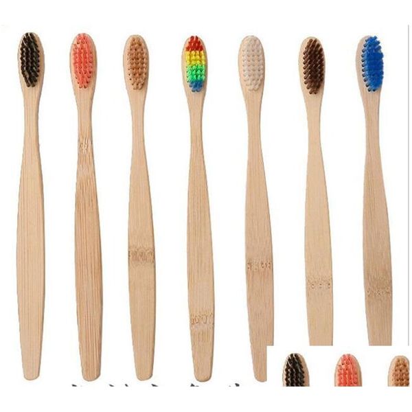 Brosse à dents Manche en bambou naturel Blanchiment arc-en-ciel Poils doux Brosse à dents écologique Soins bucco-dentaires Xb1 Drop Delivery Health Bea Dhqfk