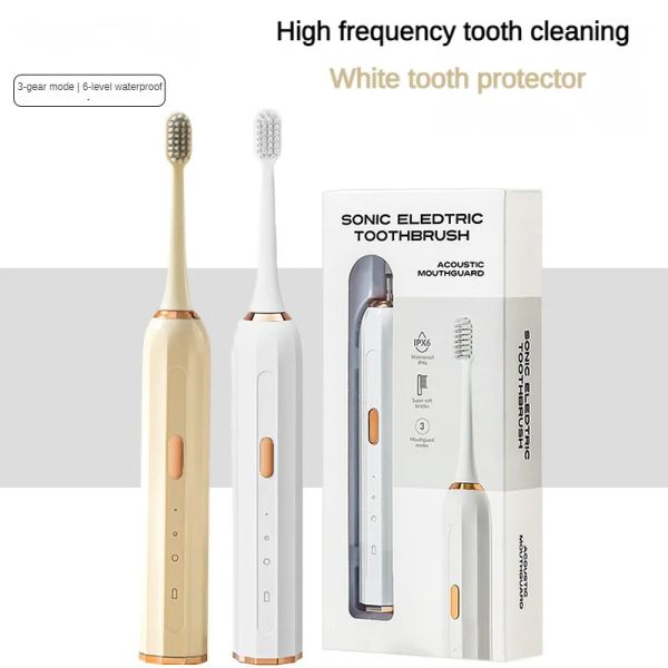 Brosse à dents nettoyage oral brosse à dents électrique sonore w / boîtier de voyage blanchissant adulte automatique ipx6 imperméable dupont brosse à poils doux