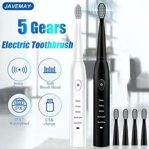 Brosse à dents Puissante brosse à dents électrique sonique ultrasonique Charge USB Brosse à dents rechargeable Lavable Brosse à dents de blanchiment électronique J110 230824