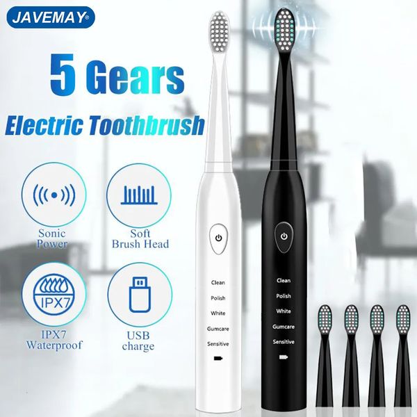 Cepillo de dientes Potente cepillo de dientes eléctrico sónico ultrasónico Carga USB Cepillo de dientes recargable Cepillo de dientes blanqueador electrónico lavable J110 231113