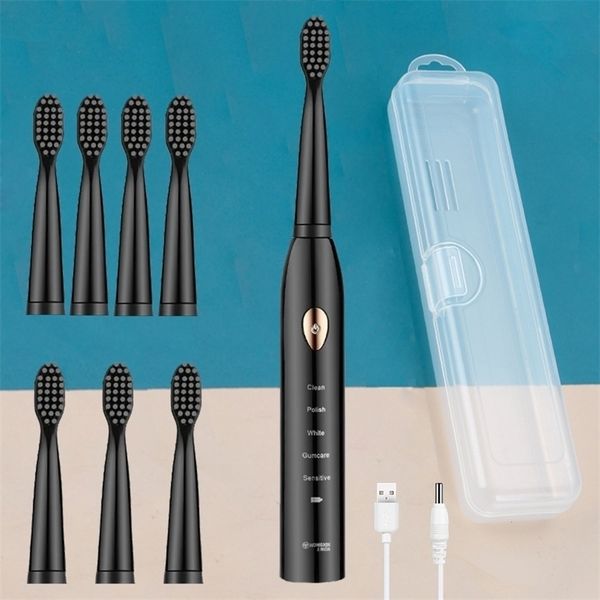 Cepillo de dientes potente ultrasónico sónico eléctrico USB recargable cepillo de dientes adulto electrónico lavable blanqueamiento de dientes 220921