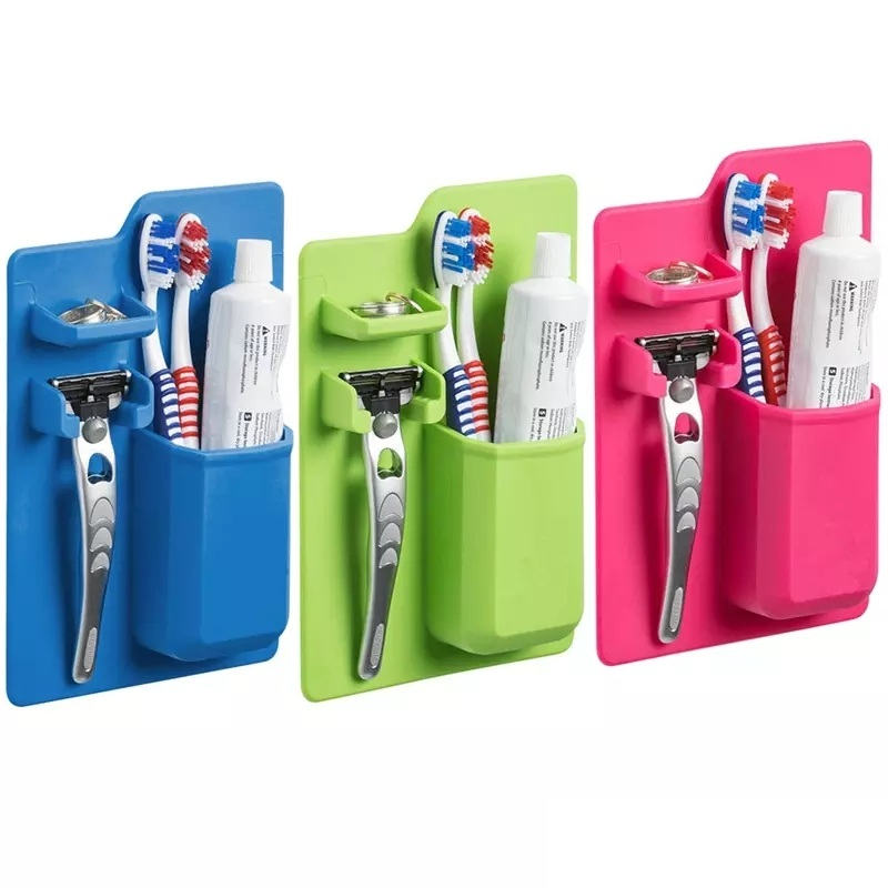 Zahnbürstenständer aus weichem Silikon, Badezimmer-Organizer, Zahnpasta-Ringhalter für die Dusche, starke Saugkraft, montiert am Spiegel
