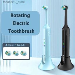Brosse à dents Brosse à dents électrique rotative pour adulte, protection des dents à domicile, blanchiment des dents, brosse souple imperméable avec 4 têtes de rechange Q240202