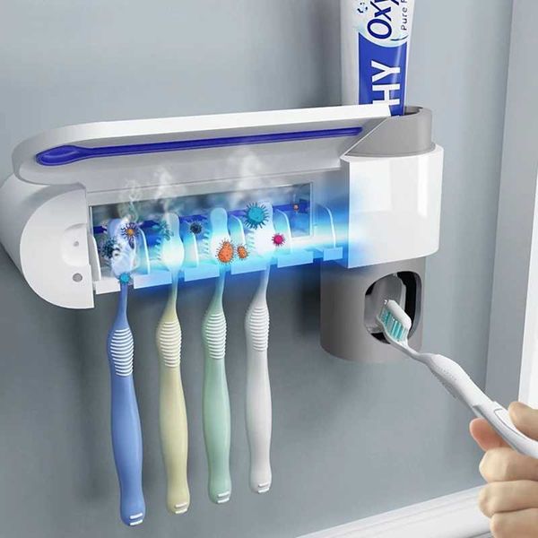 Desinfectante de cepillo de dientes 2 en 1 Luz UV Luz Ultravioleta Soporte de esterilizador Automático Pasta de dientes Dispensador Conjunto de baño en el hogar E 240414