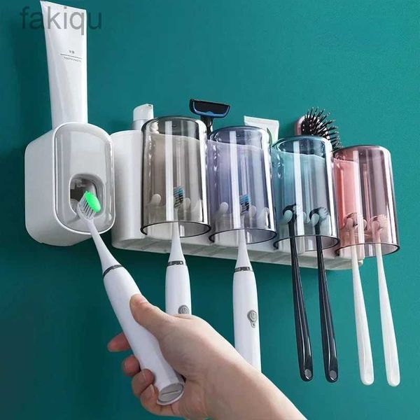 Brosse de désinfection Organisateur du support de brosse à dents avec tasse de dentifrice Mur de rangement de distributeur de dentifrice Rack de rangement accessoires de salle de bain 240413