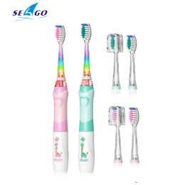 Tandenborstel Seago Sonische elektrische tandenborstel voor kinderen voor kinderen van 312 jaar Sonische tandenborstel Timer Batterij Trillen Led-vervangingsborstelkoppen