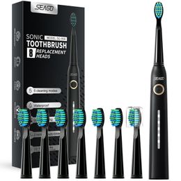 Tandenborstel SEAGO Paar Oplaadbare Elektrische Sonische Tandenborstel Reisdoos Ultrasone Vervangen 8 Koppen 230627