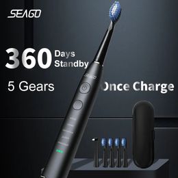 Tandenborstel Seago Electric Sonic USB Oplaadbaar Volwassene 360 dagen lange batterijduur met 4 vervangende koppen Gift SG575 231123