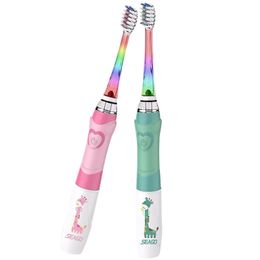 Brosse à dents Seago Brosse à dents électrique pour enfants Lampe de poche LED colorée 16 000 coups Brosse étanche à piles pour enfants de 3 ans 230824