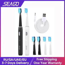 Cepillo de dientes Seago Cepillo de dientes eléctrico Recargable Sonic Vibrate 4 modos de limpieza Cepillos impermeables Cerdas suaves Cepillo portátil con temporizador para adultos