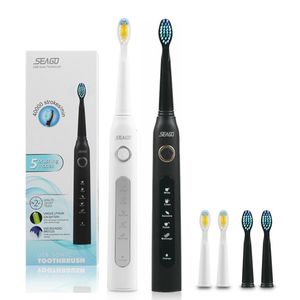 Brosse à dents SeaGo Electric Brosse à dents rechargeable de la brosse à dents de voyage sonore têtes de remplacement intelligente IPX7 Imperrofer 5 modes adultes 230518