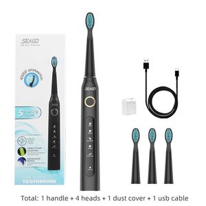 Toothbrush SEAGO Electric Toothbrush Rechargeable Sonic Travel Toothbrush Replacement Heads Smart Timer IPX7 Waterproof 5 Modes Adult 230518