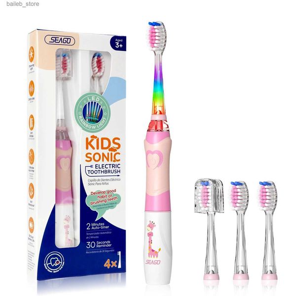 Brosse à dents SeaGo Electric Brosse de la brosse à dents avec LED coloré imperméable Brusque sonore Bristles Softs Dents Nettoyage de soins oraux Enfant Y240419