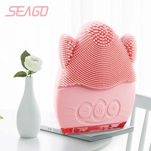 Seago Facial Instrument Clean Brush Sonic Vibration Mini Nettoyant pour le visage Silicone Nettoyage en profondeur des pores Massage électrique étanche