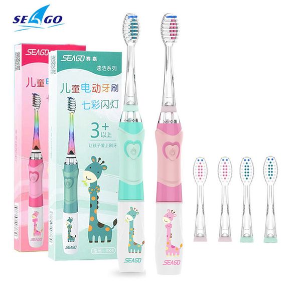 Spazzolino da denti Seago Kids Sonic elettrico alimentato a batteria LED colorato timer intelligente Spazzolino da denti sostituibile Testine Dupont SG EK6 230204