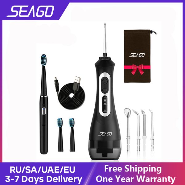 Cepillo de dientes Seago eléctrico recargable con hilo dental para adultos Cepillo de dientes sónico Irrigador dental oral Blanco Negro Regalo para el hogar 230509