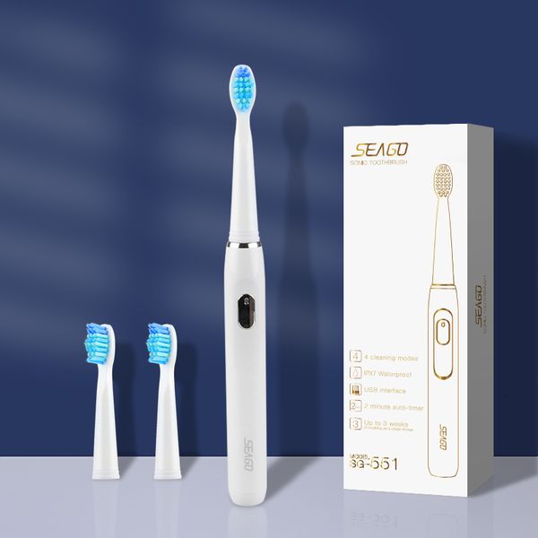 Brosse à dents SEAGO Sonic électrique rechargeable 4 modes avec 3 têtes de brosse remplaçables 2 min minuterie intelligente portable pour cadeau de voyage 230627