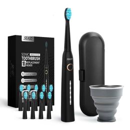 Cepillo de dientes Seago Sonic Cepillo de dientes eléctrico USB Recargable adulto Impermeable Ultrasónico automático 5 Modo con estuche de viaje 230627
