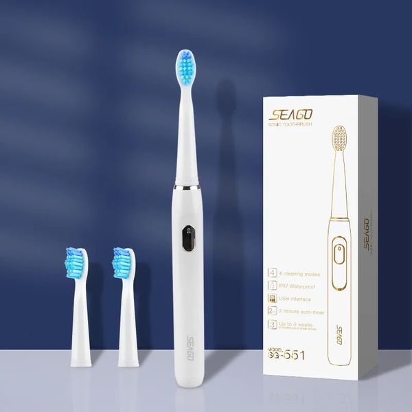Cepillo de dientes SEAGO Sonic Cepillo de dientes eléctrico recargable 4 modos con 3 cabezales de cepillo reemplazables Temporizador inteligente de 2 minutos portátil para regalo de viaje 231113