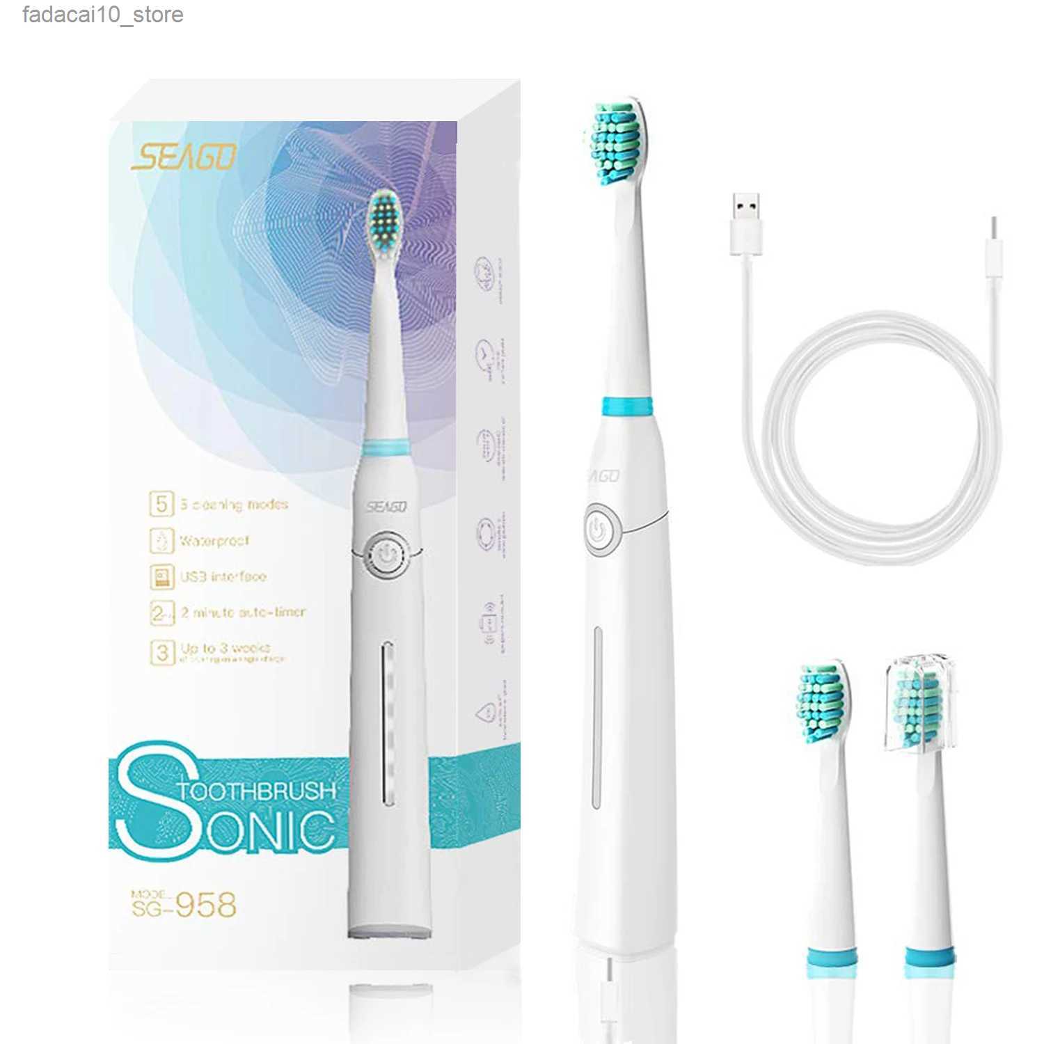 Zahnbürste Seago Sonic Elektrische Zahnbürste, USB-Aufladung, für Erwachsene, wasserdicht, Ultraschall, automatisch, 5 Modi, mit Reiseetui Q240202