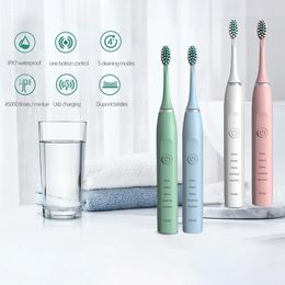 Brosse à dents électrique sonique pour adultes, vibrateur automatique ultrasonique, blanchiment IPX7, étanche, 8 têtes de brosse, nettoyage propre des dents 231017