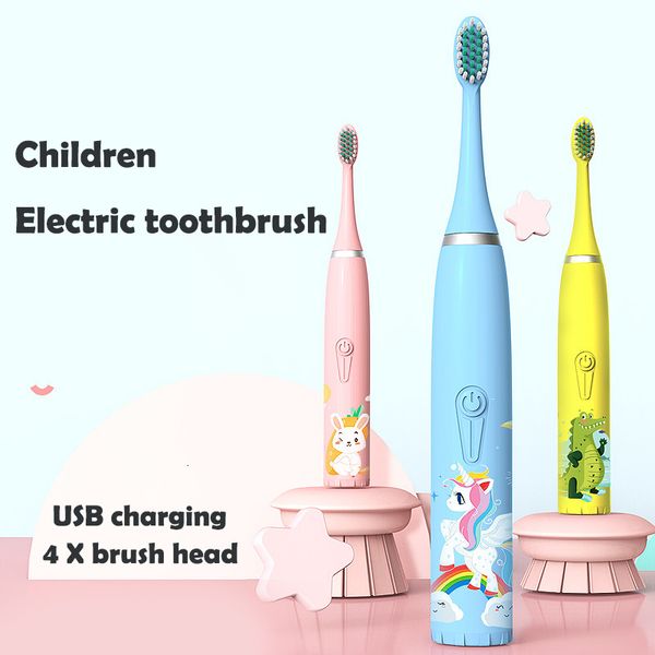 Brosse à dents Brosse à dents électrique sonique pour enfants Nettoyage des dents Blanchiment des dents Rechargeable étanche à l'eau Remplacer la tête de la brosse à dents 230411