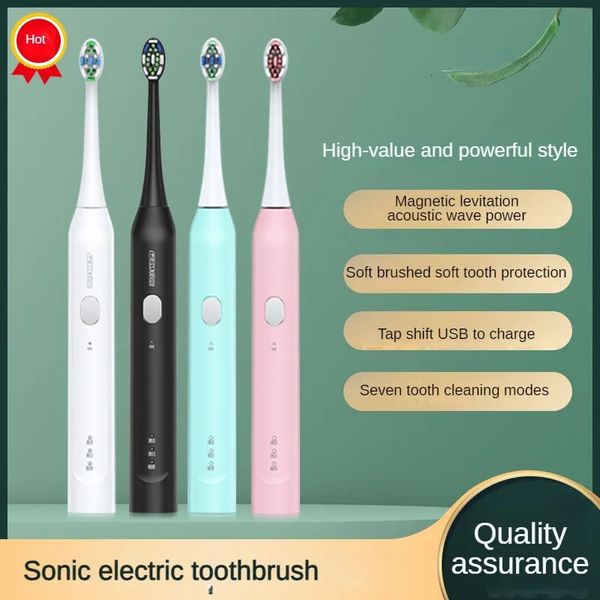 Cepillo de dientes Sonic Cepillo de dientes eléctrico Cuidado bucal Adulto IPX7 Blanqueamiento dental a prueba de agua USB Carga rápida Suave 7 modos Juego de viaje para el hogar 600 mAh 231205