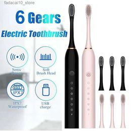 Brosse à dents Brosse à dents électrique sonique Ultra sonique Chargement USB automatique IPX7 Tête de brosse à dents étanche et remplaçable J189 Q240202