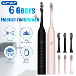 Brosse à dents Brosse à dents électrique sonique ultrasonique automatique USB rechargeable IPX7 brosse à dents étanche tête de brosse à dents remplaçable J189 230508