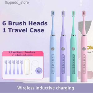 Tandenborstel Sonische elektrische tandenborstel met reisetui 6 vervangende opzetborstels Ultrasone oplaadbare borstel voor volwassenen Krachtige reiniging Q231117