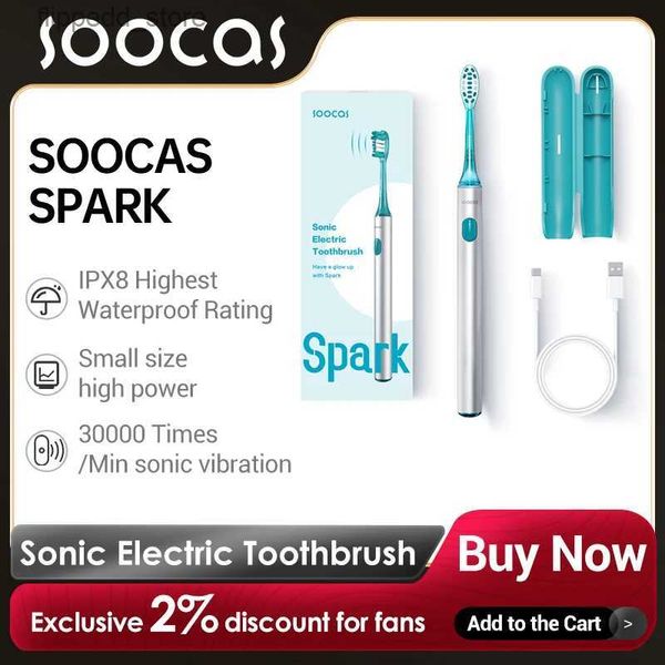 Brosse à dents SOOCAS Spark sonic électrique brosse à dents Smart Nettoyage à dents ultrasoniques Brosse USB RECHARAGET IPIX8 IMPRÉPRERPORT VOREAL PORTABLE Q231117