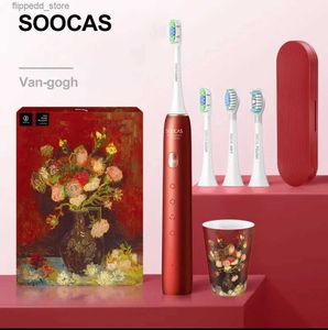 Tandenborstel SOOCAS Van Gogh X3U Elektrische tandenborstel Rood Slimme ultrasone sonische tandenborstel Opgewaardeerd Type-C Oplaadbaar Volwassene IPX7 Waterdicht Q231117