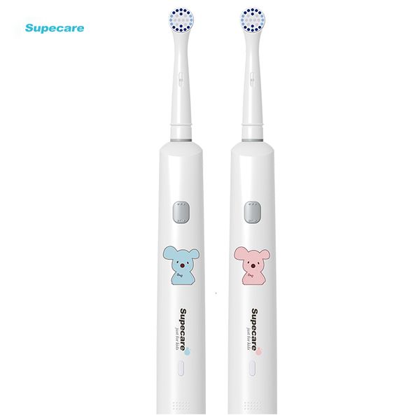 Brosse à dents Supecare Brosse à dents électrique sonique pour enfants avec 1 tête de rechange USB rechargeable pour enfants Nettoyage des dents par vibration rotative 230824