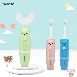 Cepillo de dientes Tewirrow Kids Electric Electric Doothship Cbrush automático en forma de U con 2 cabezas de cepillo suave fino y inteligente para el cepillo de dientes de 312 años