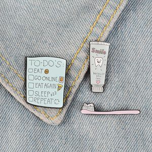 Tandenborstel Tandpasta Emaille Pins te doen Lijst Badges Custom Broches Pastel Revers Pin Denim Shirt Cartoon Leuke Smile Sieraden Gift
