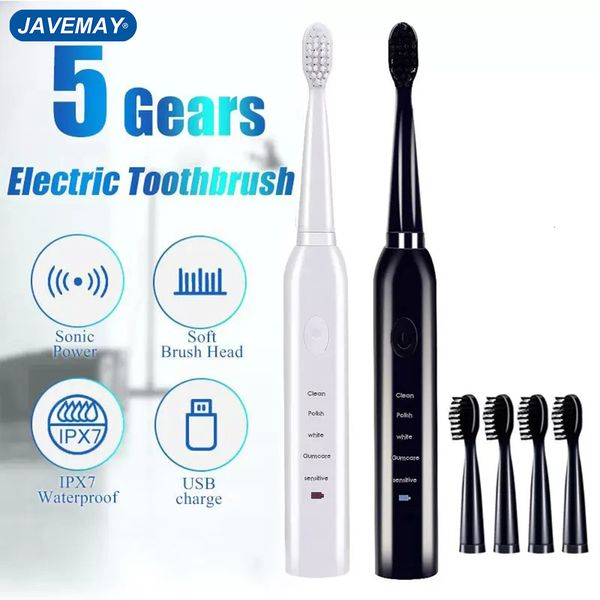 Cepillo de dientes ultrasónico sónico eléctrico recargable cepillo de dientes lavable electrónico blanqueamiento de dientes adulto temporizador JAVEMAY J110 230517