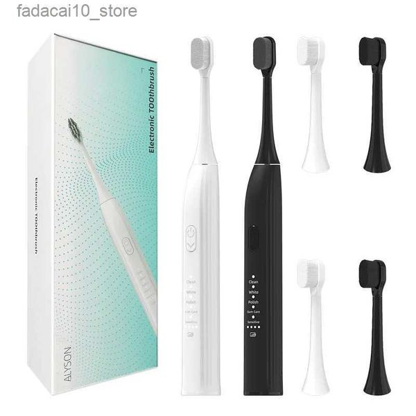 Brosse à dents Brosse à dents électrique sonique à poils souples améliorée rechargeable adulte IPX7 étanche avec tête de brosse à dents de remplacement cas de voyage Q240202