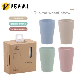 Brosse à dents Vishal 4pc / Set Wheat Paille portable Portable d'eau tasse de lavage de ménage simple adulte enfant en plastique Anti Drop Brosse tasse