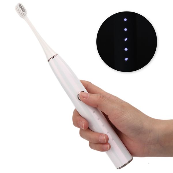 Cepillo de dientes Cepillo de dientes eléctrico ultrasónico blanco Adulto Uso dual Cepillo de limpieza facial Cabezal de silicona Cabello suave Herramienta de blanqueamiento de dientes Modo de 5 tipos 230824