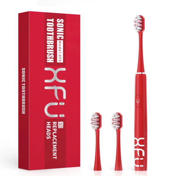 Brosse à dents XFU brosse à dents électrique sonique brosse à dents étanche soins bucco-dentaires rouge noir adulte minuterie brosse deux têtes SG2007