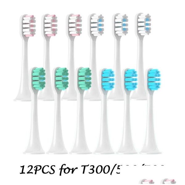 Cabezales de cepillos de dientes 12 Uds. Cabezales de cepillo de repuesto para Mijia T300 T500 T700 Sonic Electric Diente Tapas de cerdas suaves Paquete de vacío Boquilla Dh41V
