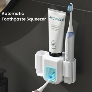 Distributeur de dentifrice Presse-dentifrice Porte-brosse à dents électrique Double trou mural Organisateur de brosse à dents Accessoires de salle de bain 240320