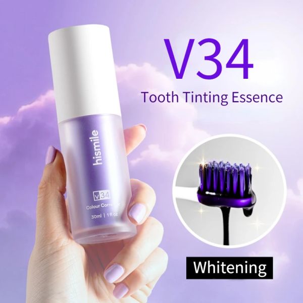 Dentifrice Hismile V34 Purple Whitening Demorystrests Nettoyage oral Cavity Bright Dents White Retourant les taches de fumée profonde Gingiva Protection