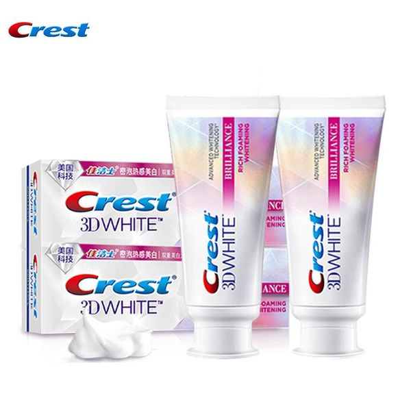 Dentifrice Crest Crest 3D White Deais dentifrices Brillance Advanced Complete Denty Whitening Technology 100% Retirez la teinture de dents tube de calcul