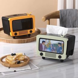 Tandenstokerhouders Creatieve 2 In 1 TV Tissue Box Servethouder met Mobiele Telefoon Wattenstaafje Desktop Papier Dispenser 231108