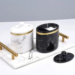 Porte-cure-dents porte-motif en marbre Portable coton-tige boîte de rangement distributeur conteneur avec couvercle maison salon décor 231108