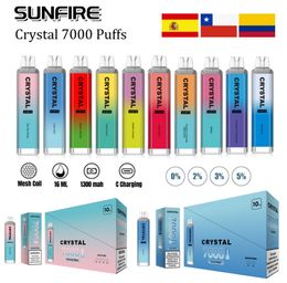 Top 1 Hot original Sunfire Crystal Pro Max 7000 Puff 10000 Cigarettes électroniques jetables 1,2 ohm Coil 16 ml 10000 Puff 10k Pen 10k Puffes 8000 Vapes cristallines en stock EU