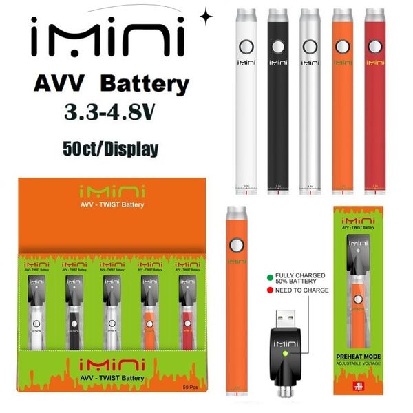 Top 1 Original Imini AVV 380mah batería de precalentamiento de voltaje variable e cigarrillo 510 hilo para cartuchos de vape de aceite espeso 3.3-3.8-4.3-4.8v para vapor en caja de presentación Vapor